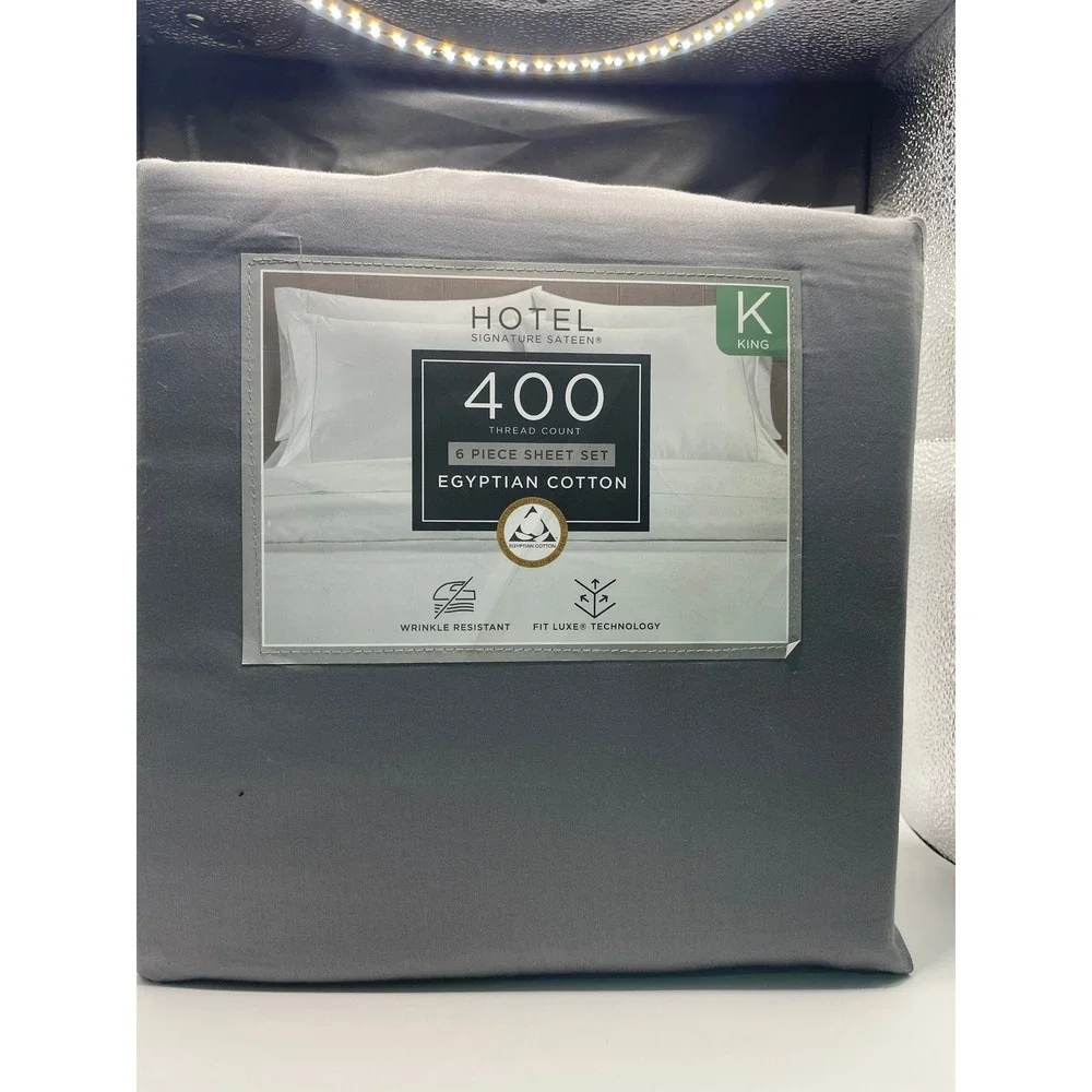 Hotel Signature Sateen 6 Piece Sheet Set KING Gray NEW 400 TC Egyptian Cotton
